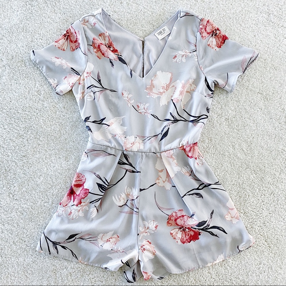 Gray & Pink Flower Romper | Worn Once | Size: S